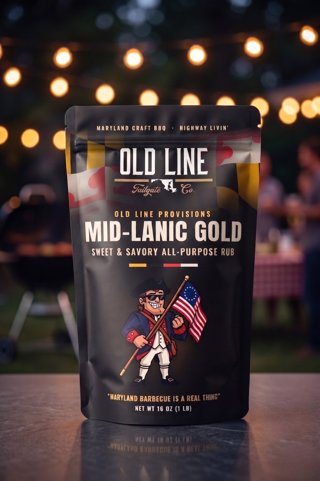 Mid-Lanic Gold — Old Line Provisions sweet & savory all-purpose rub, with Independence Dave on the bag