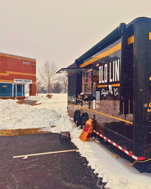 The Old Line trailer parked in the snow
