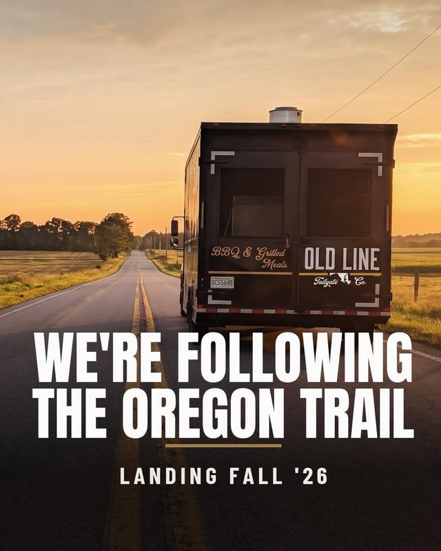 The Old Line trailer on the road at sunrise: we're following the Oregon Trail