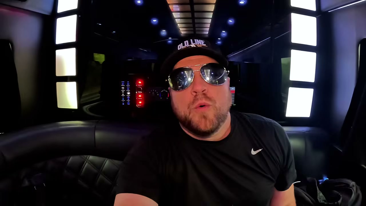Pat on camera in the party bus on the way to the Saval food show