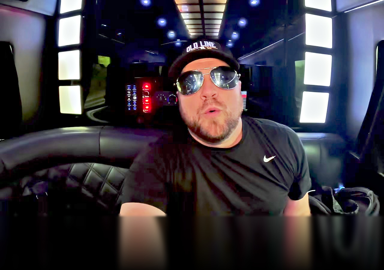 Pat on camera in the party bus