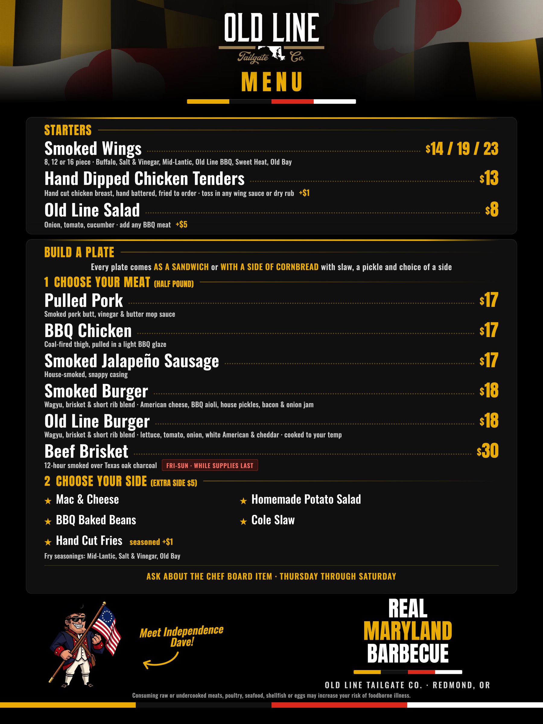 Old Line Tailgate co. menu at Dry Canyon Club, Redmond, Oregon